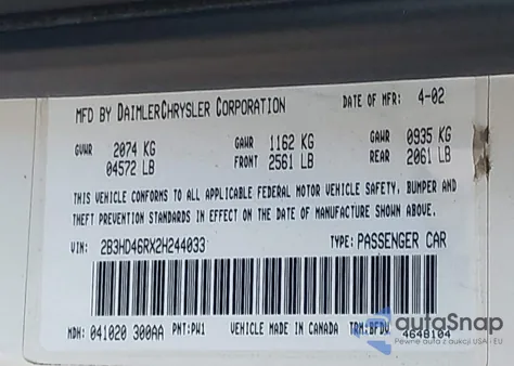 2002 Dodge Intrepid Se from USA, damaged, VIN 2B3HD46RX2H244033